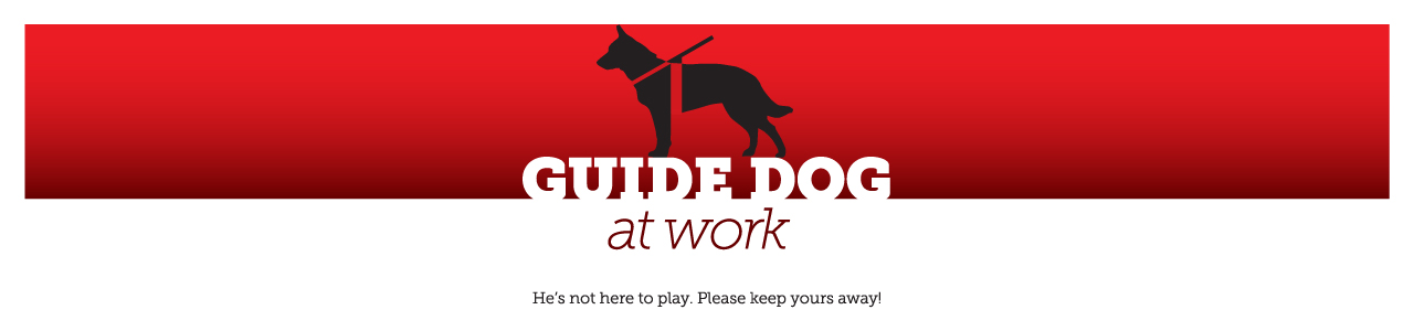 This is an image of a German shepherd in a guide dog harness. The text reads 'Guide Dog At Work: He's not here to play. Please keep yours away!'