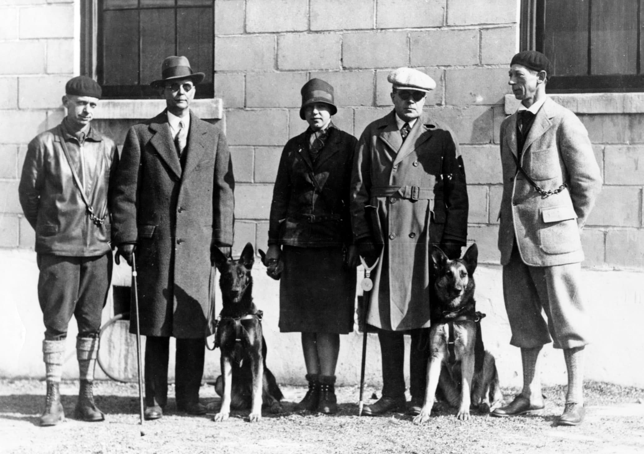 A black and white photo of the first graduating class of The Seeing Eye in February 1929.